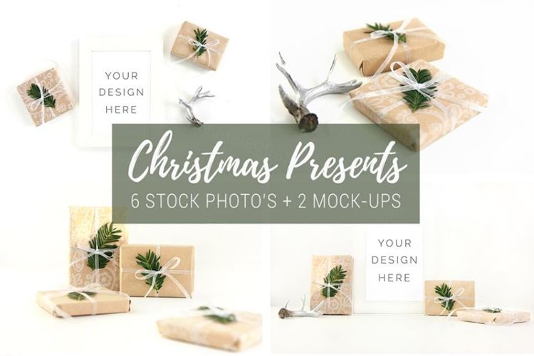 圣诞礼物图片背景照片样机 Stock-photo-mockup-Christmas-present