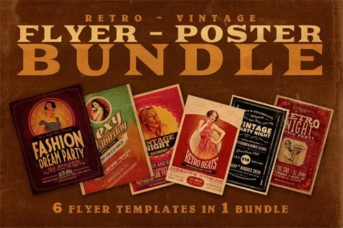 6款复古怀旧风传单模板 SALE-6Retro-Flyer-Templates-60-Off