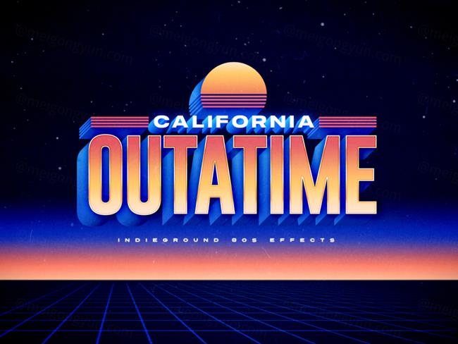 80年代复古经典蒸汽波立体字体PSD模板素材 80s Tex