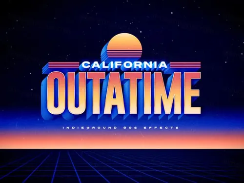 80年代复古经典蒸汽波立体字体PSD模板素材 80s Tex