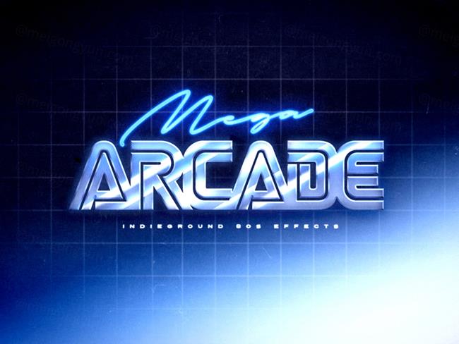 80年代复古经典蒸汽波立体字体PSD模板素材 80s Tex