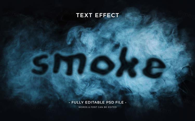 迷幻恐怖烟雾模糊特效字体特效文本样式PSD模板 Smokin