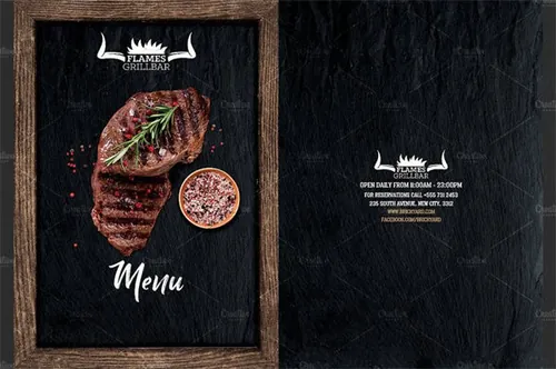 西餐厅烧烤菜单传单设计模板 Grill-Restaurant-Menu-Flyer-Template