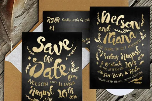 黑金嬉皮士婚礼设计套装 Black-Gold-Hipster-Wedding-Suite