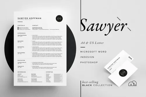 美国黑色系列畅销作品！高端简约商务简历求职信名片模板素材 の Resume/CV - Sawyer