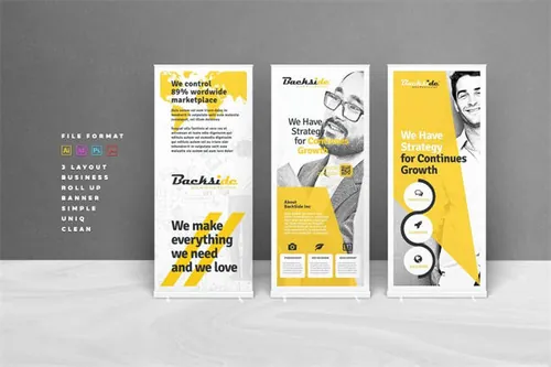 黄色主题企业商业易拉宝横幅展架设计模板 Roll-up-Banner