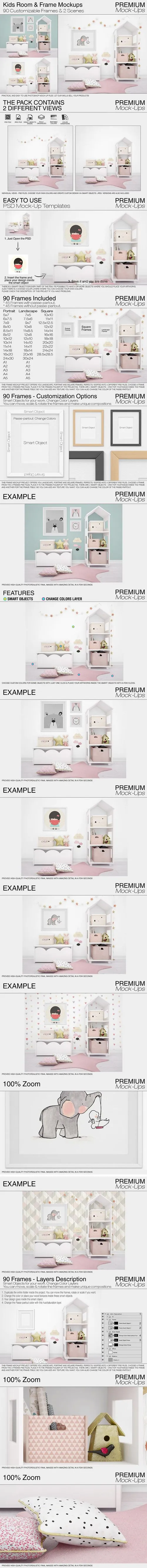 高品质的孩子房间和框架样机Kids Room amp;amp; Frame Mockups