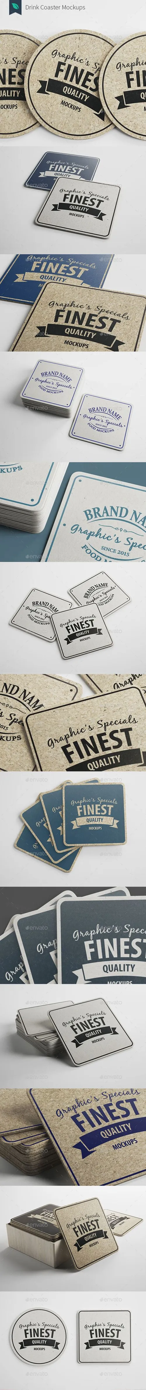 饮料啤酒杯垫样机展示模型drink_coaster_mockups