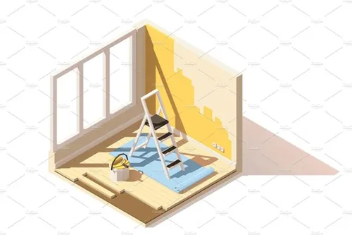 矢量等距家庭刷墙装修插图设计素材Vector isometric low poly home renovation icon
