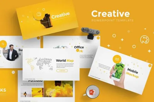 明亮黄色25P幻灯片完美插图Creative Powerpoint Template