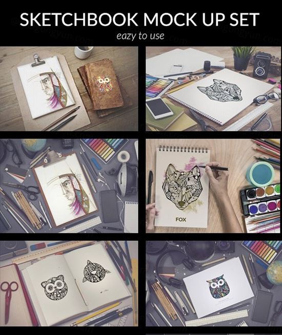 写生素描绘画作品展示样机模板 Sketchbook mock up set