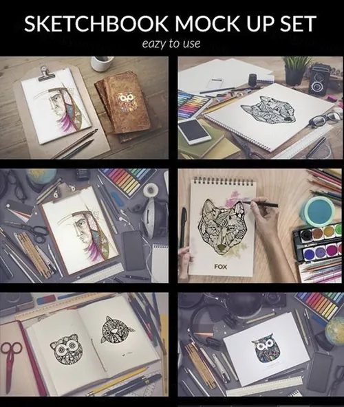 写生素描绘画作品展示样机模板 Sketchbook mock up set