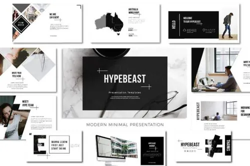黑白酷炫时尚的PPT模板套装Hypebeast_Minimal_Modern