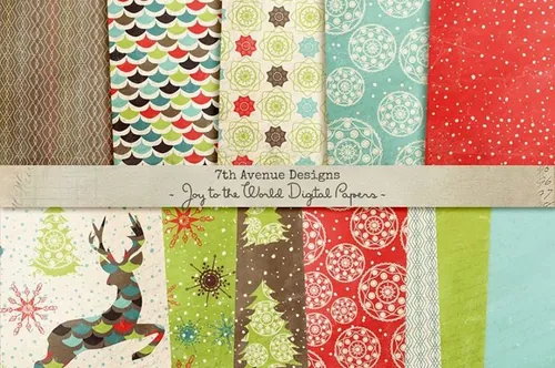 小清新圣诞背景纹理素材 Joy to the World Digital Papers