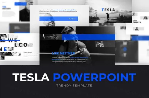 蓝白色系76个独特幻灯片精选颜色TESLA powerpoint