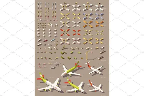 矢量等距运输交通工具插图设计素材Vector isometric low poly transport set