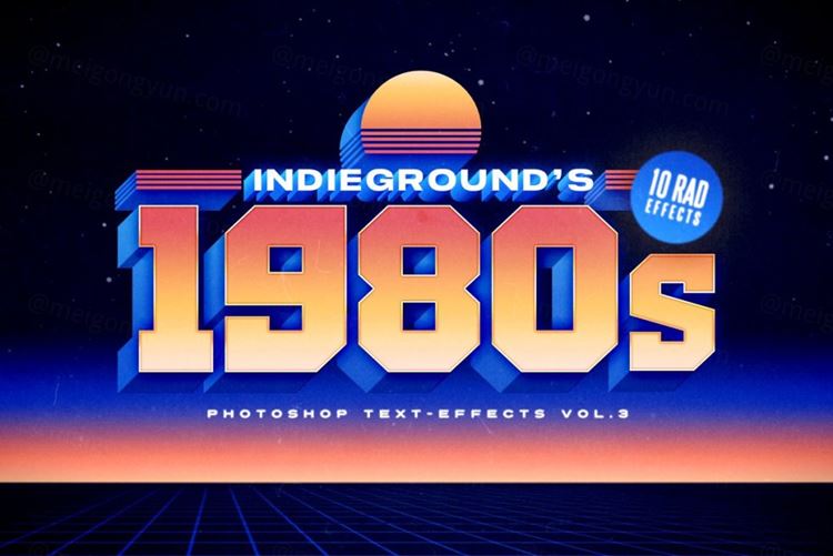 80年代复古经典蒸汽波立体字体PSD模板素材 80s Tex