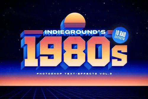 80年代复古经典蒸汽波立体字体PSD模板素材 80s Tex