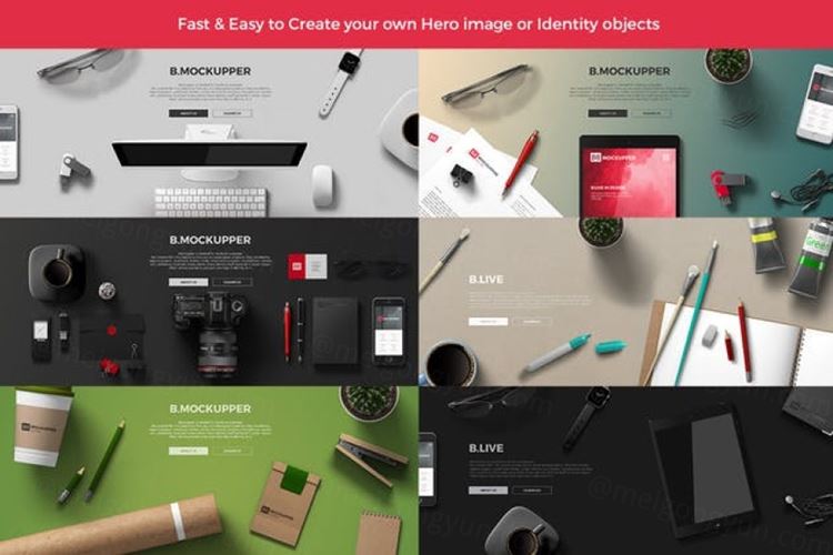 4K高分辨率-100+高质量俯视图办公室场景样机元素 Mockupper: Top View 4K Mock-up...