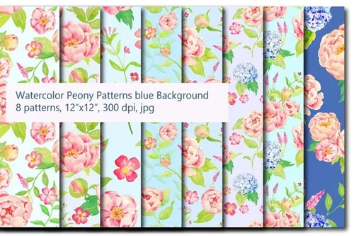 牡丹绣球花无缝背景素材Peach Peony Hydrang