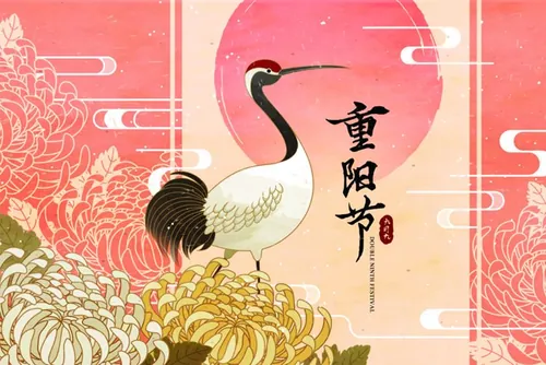 九九重阳节菊花飞鹤东方复古传统矢量海报模板 Double ninth festival