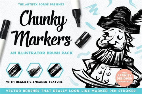 马克笔效果的Ai笔刷 Chunky Markers – Illustr