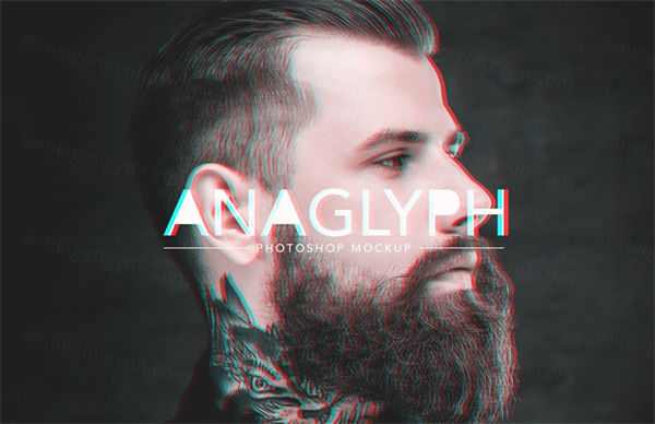 3D 浮雕照片效果样机 Anaglyph Photoshop Mock