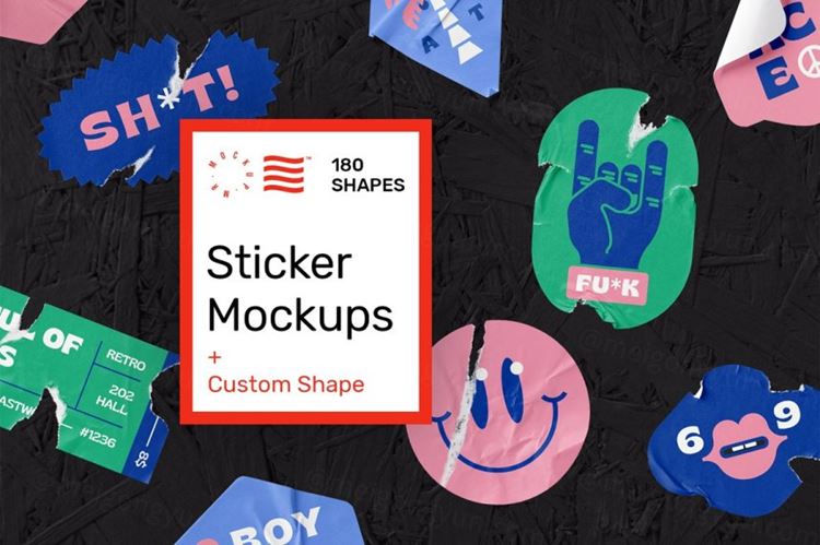 潮流街头艺术褶皱撕裂贴纸设计贴图样机PSD模板 Sticker Mockups - Shape Generator