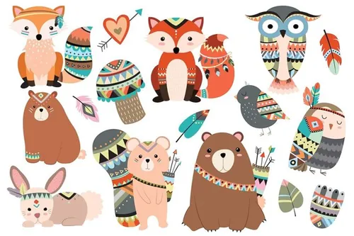 Woodland Tribal Animals Vector-amp; PNG