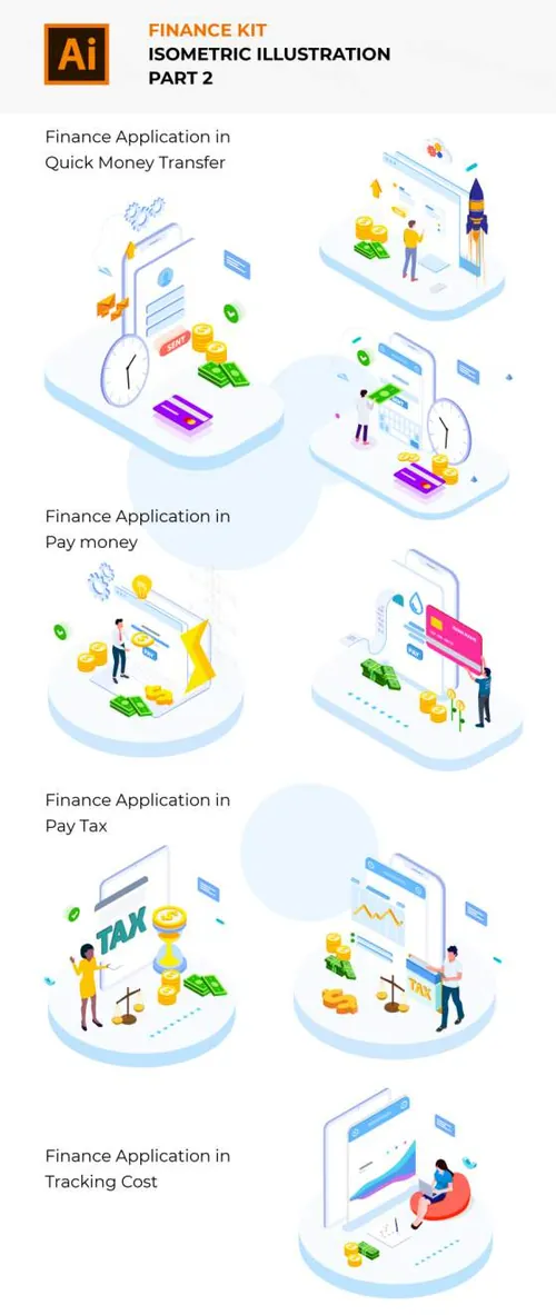 金融财务场景插画素材 Finance Kit Isometric Il