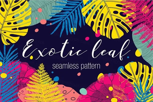 异国情调的夏天植物背景无缝纹理 Exotic_leaf_Su