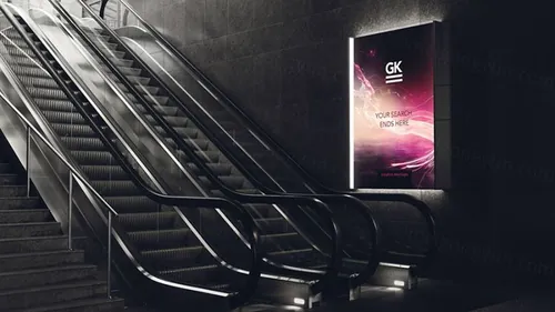 地铁商场自动扶梯灯箱广告设计提案样机PSD模板 3D Escalator / Lightbox Mock-up