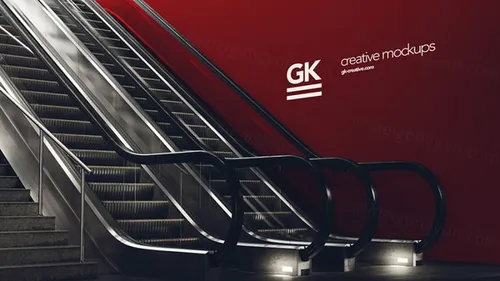 地铁商场自动扶梯灯箱广告设计提案样机PSD模板 3D Escalator / Lightbox Mock-up