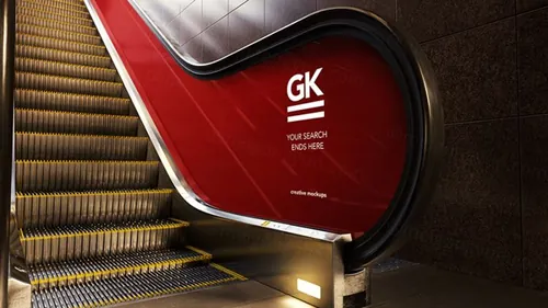 地铁商场自动扶梯灯箱广告设计提案样机PSD模板 3D Escalator / Lightbox Mock-up