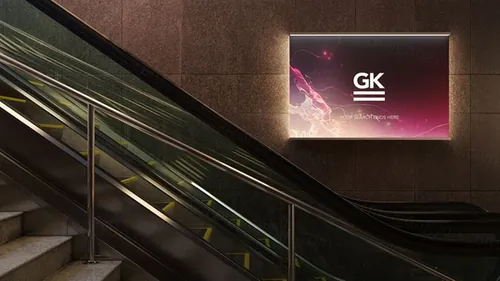 地铁商场自动扶梯灯箱广告设计提案样机PSD模板 3D Escalator / Lightbox Mock-up