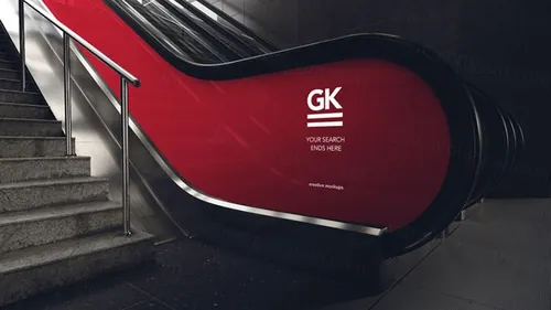 地铁商场自动扶梯灯箱广告设计提案样机PSD模板 3D Escalator / Lightbox Mock-up