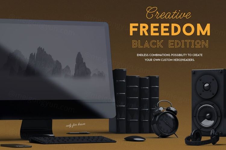 3D酷炫的黑色电子产品样机模板展示模型 3D-Constructor-Black-Edition