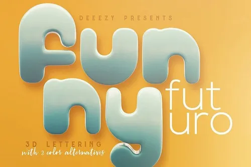 时尚可爱的3D立体质感的清新数字英文字体funny-futu