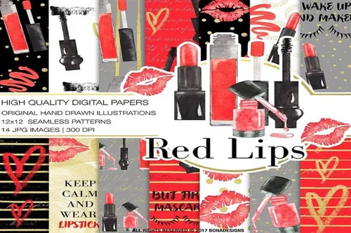 手绘化妆品女性时尚元素背景纹理Fashion_Digital