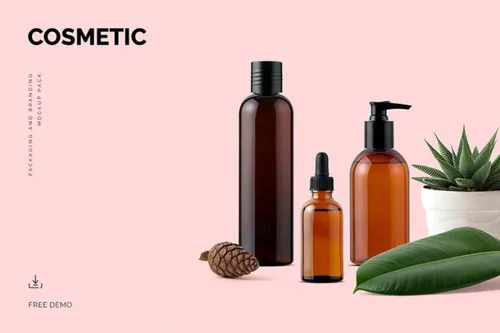 棕色化妆品瓶子模型样机模板 Cosmetic Mockup Pack