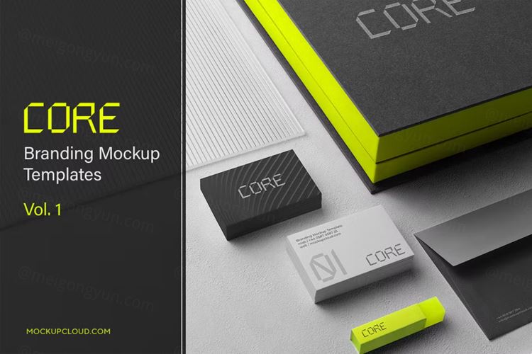 企业办公文具高端品牌VI设计贴图展示样机PSD模板 Core