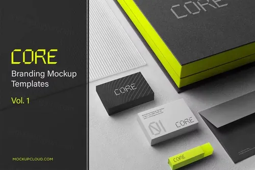 企业办公文具高端品牌VI设计贴图展示样机PSD模板 Core