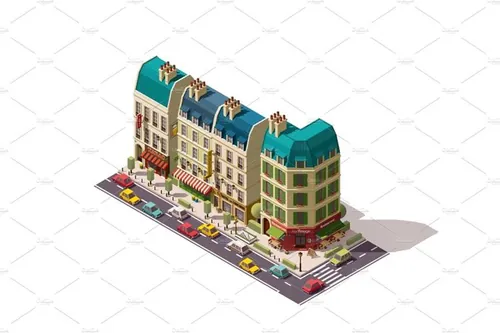 等距巴黎街头插图设计素材Vector isometric Paris street