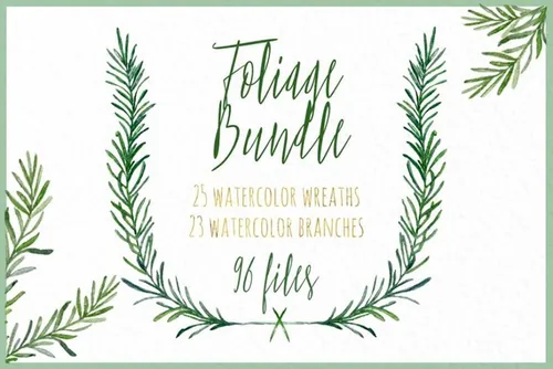 手绘水彩花环花枝插画素材 Wreath-branches-w