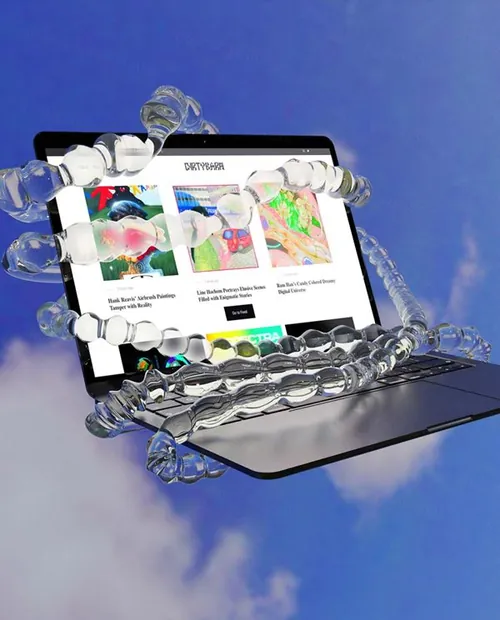 潮流酸性艺术透明水珠苹果笔记本网页展示样机PSD模板 Mac