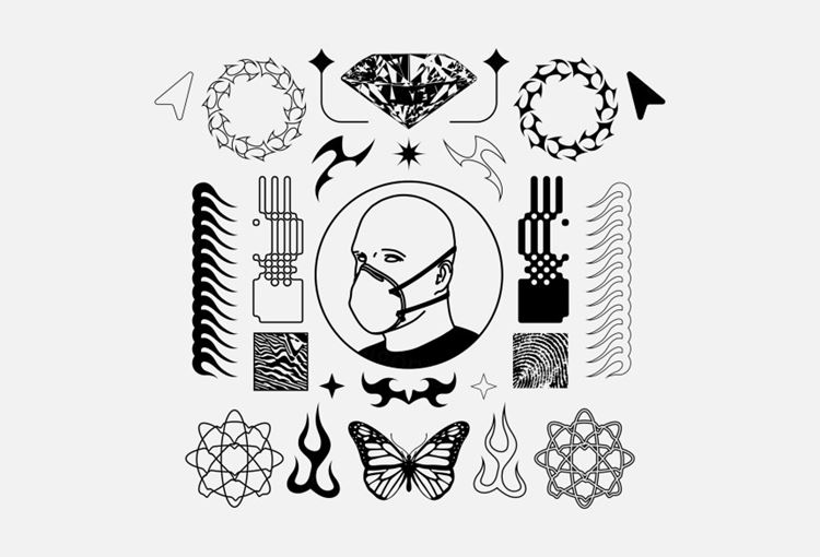 100款高质量新未来主义酸性艺术抽象装饰元素插画素材包 St