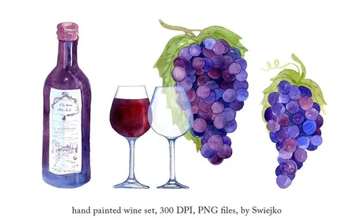 Watercolor Wine , Grapes