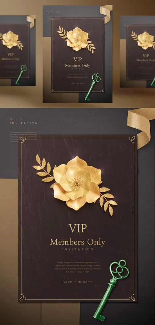 金色VIP卡邀请函样机贴图展示PSD模版