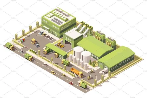 矢量等距低聚垃圾回收中心插图设计素材Vector isometric low poly garbage recycli...