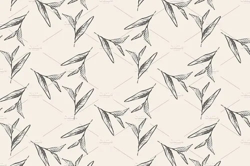 简约手绘单色的茶叶无缝背景纹理素材 Tea leaves s